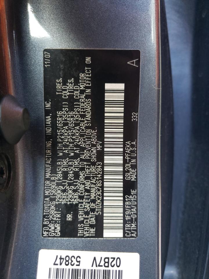 2008 Toyota Sienna Ce VIN: 5TDZK23C78S142843 Lot: 86098075