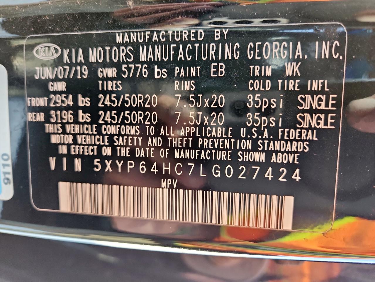 2020 Kia Telluride S VIN: 5XYP64HC7LG027424 Lot: 86152925