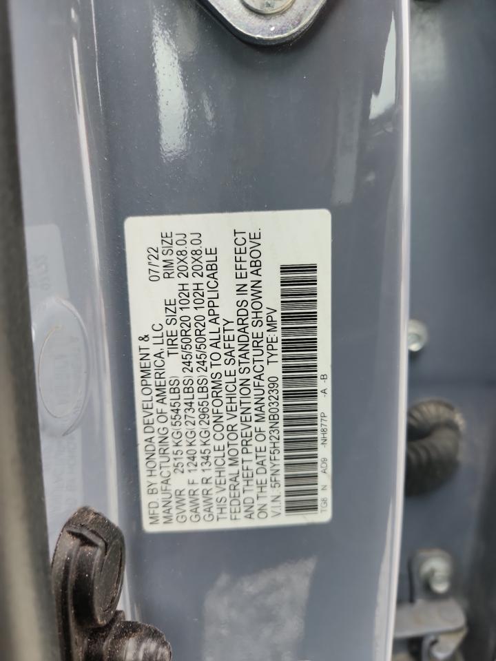 2022 Honda Pilot Se VIN: 5FNYF5H23NB032390 Lot: 85893365