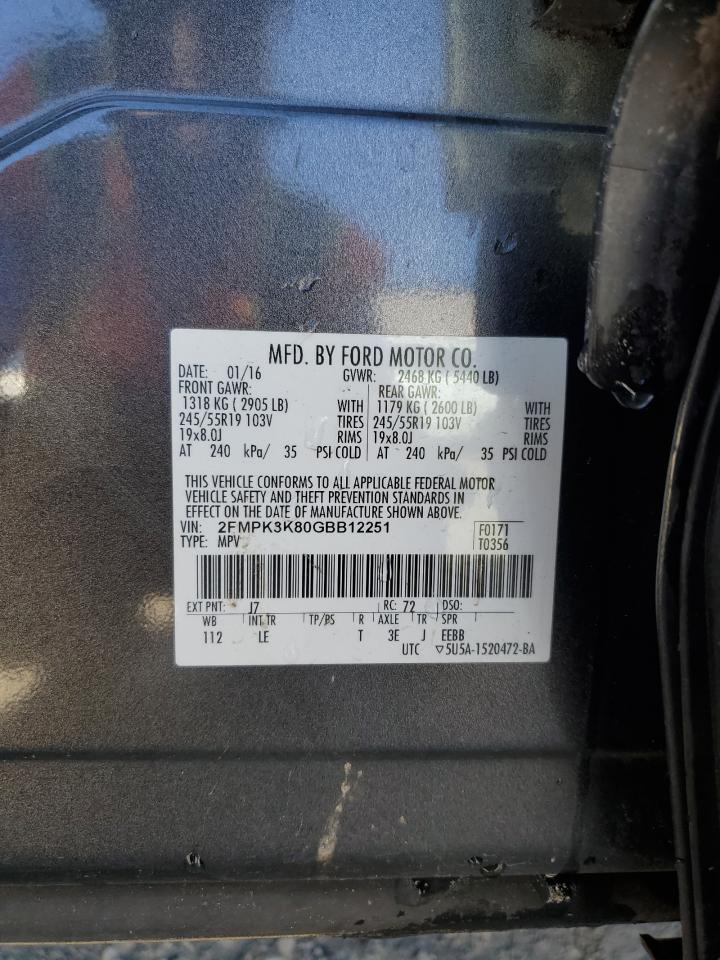 2016 Ford Edge Titanium VIN: 2FMPK3K80GBB12251 Lot: 87377215