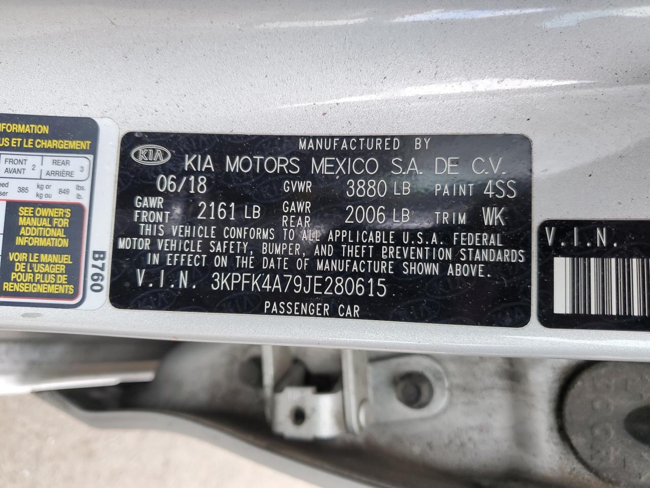 2018 Kia Forte Lx VIN: 3KPFK4A79JE280615 Lot: 87440065