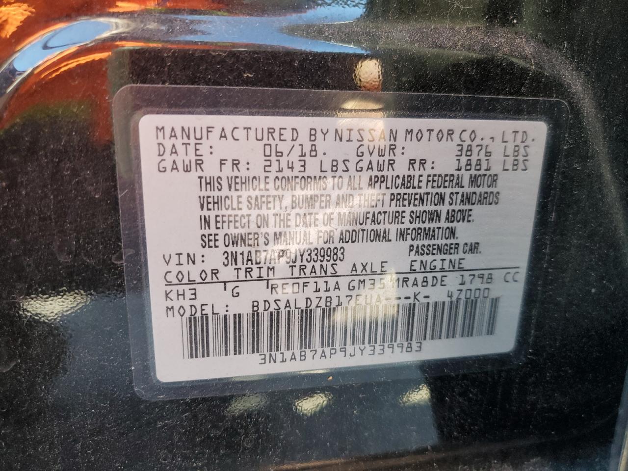 2018 Nissan Sentra S VIN: 3N1AB7AP9JY339983 Lot: 85385655