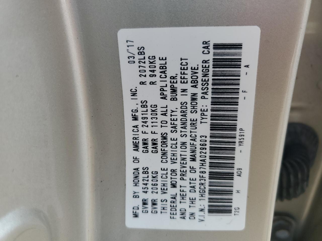 2017 Honda Accord Exl VIN: 1HGCR3F87HA029603 Lot: 82331405