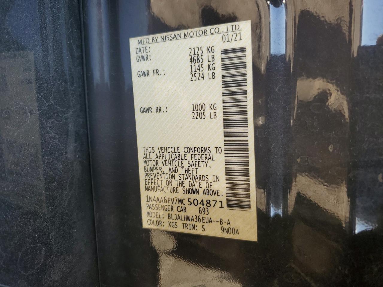 2021 Nissan Maxima Platinum VIN: 1N4AA6FV7MC504871 Lot: 90354945