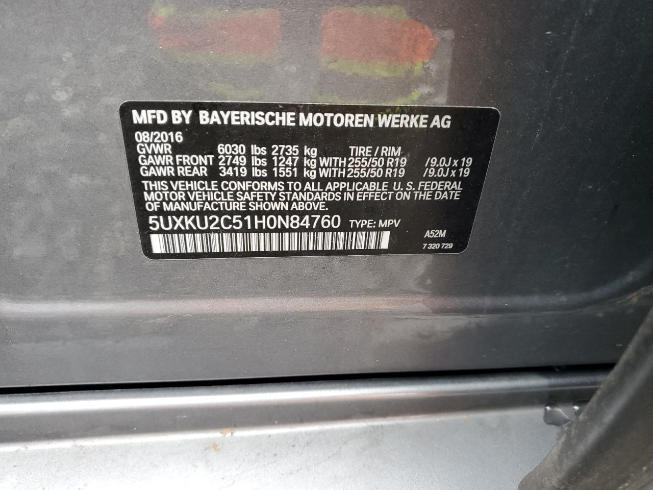 2017 BMW X6 xDrive35I VIN: 5UXKU2C51H0N84760 Lot: 84593575