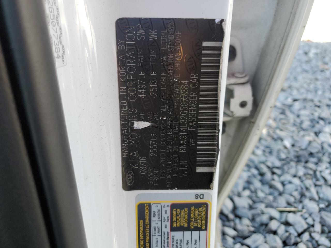 2016 Kia Optima Lx VIN: KNAGT4L32G5077384 Lot: 85715425