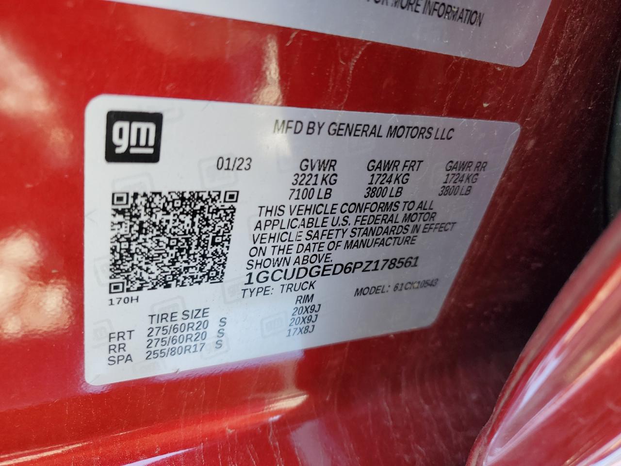 2023 Chevrolet Silverado K1500 Ltz VIN: 1GCUDGED6PZ178561 Lot: 86123255