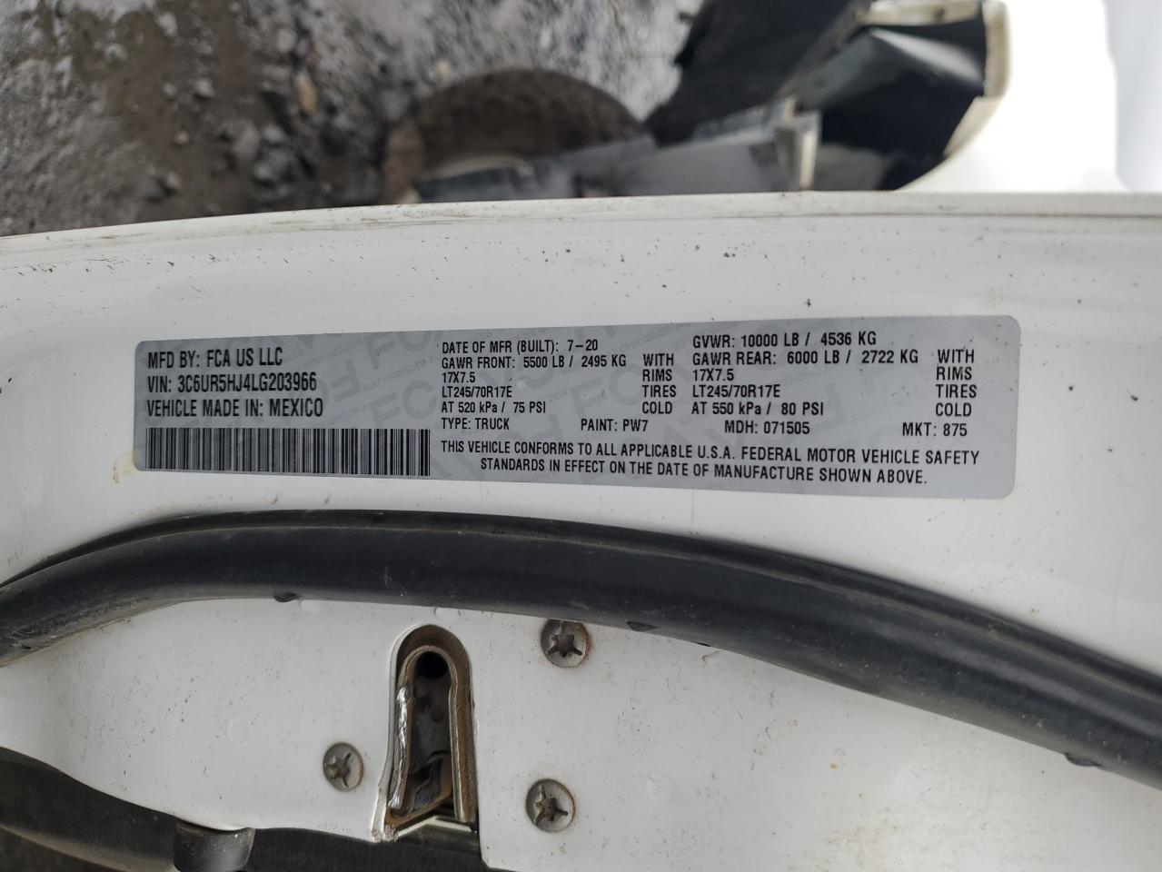 2020 Ram 2500 Tradesman VIN: 3C6UR5HJ4LG203966 Lot: 87196765