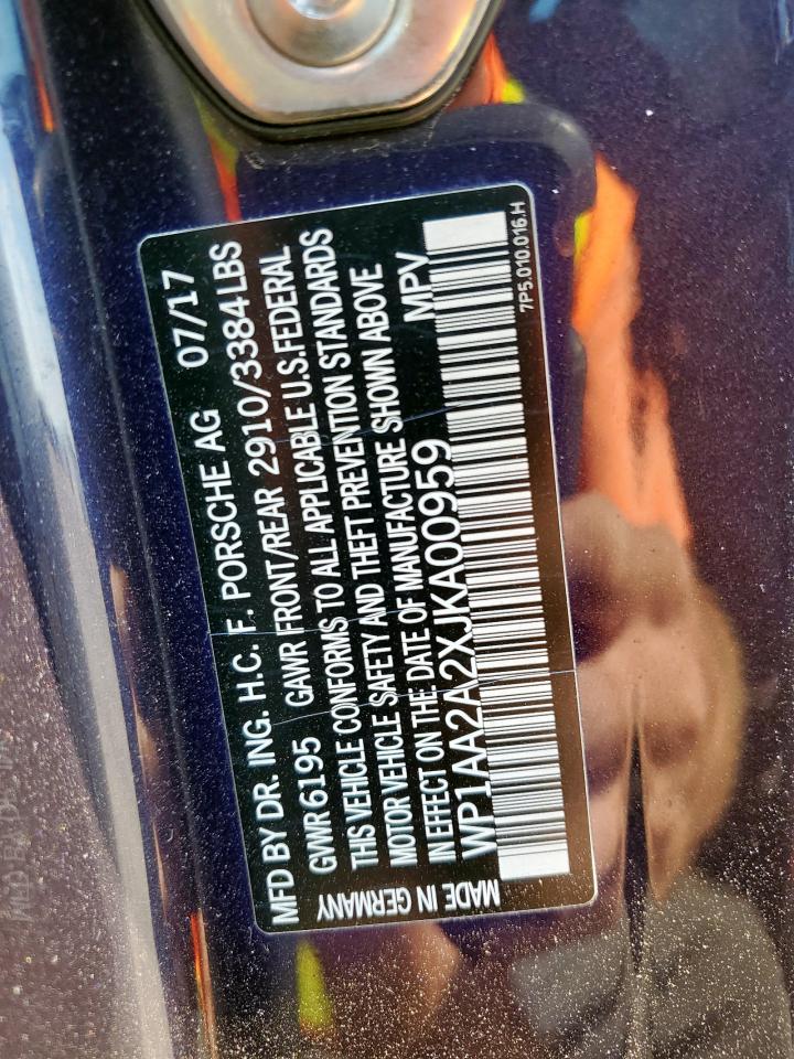 2018 Porsche Cayenne VIN: WP1AA2A2XJKA00959 Lot: 85126675