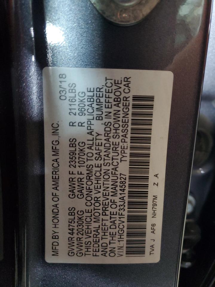 2018 Honda Accord Sport VIN: 1HGCV1F33JA145827 Lot: 81913215