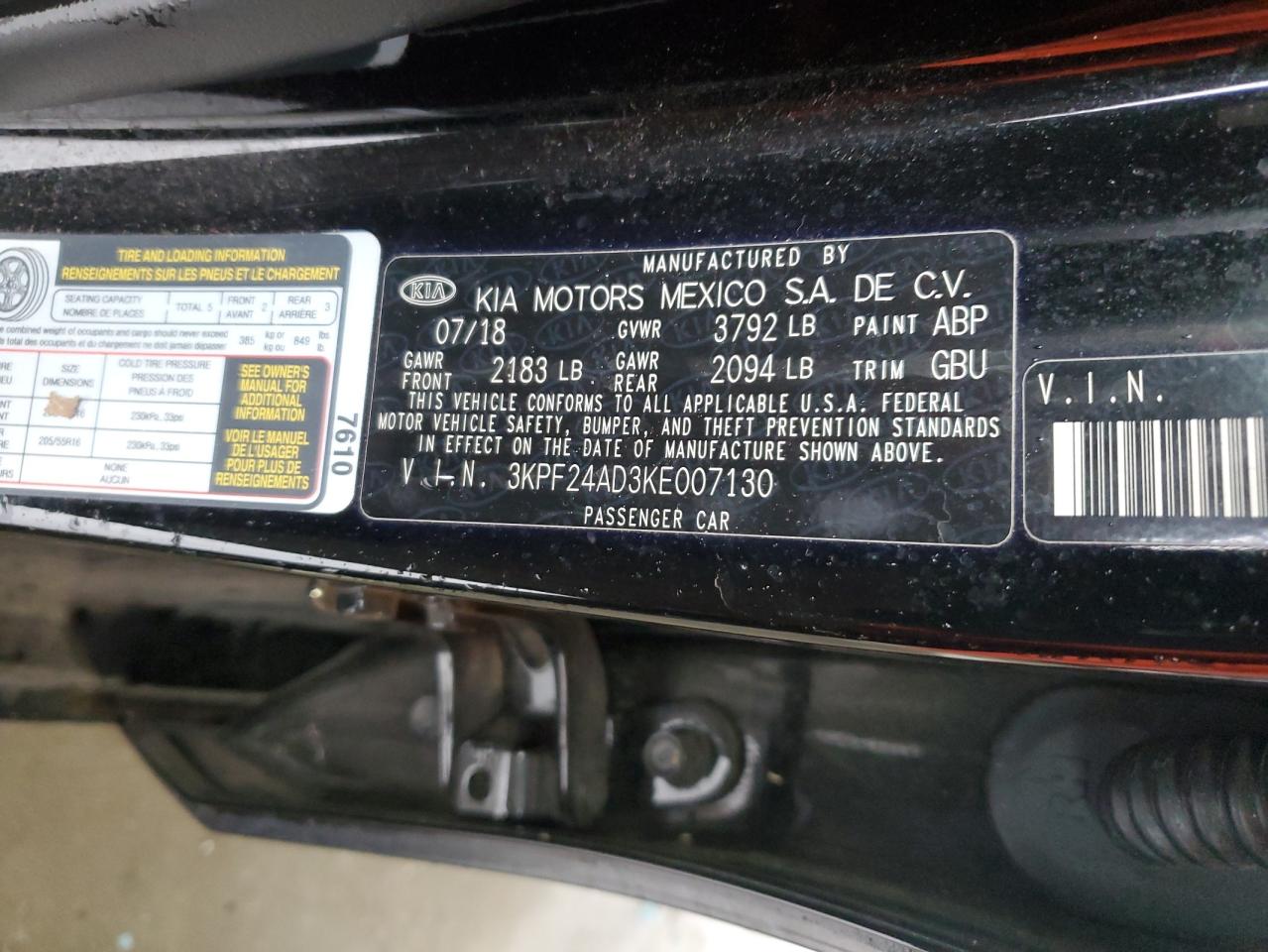 2019 Kia Forte Fe VIN: 3KPF24AD3KE007130 Lot: 90616555