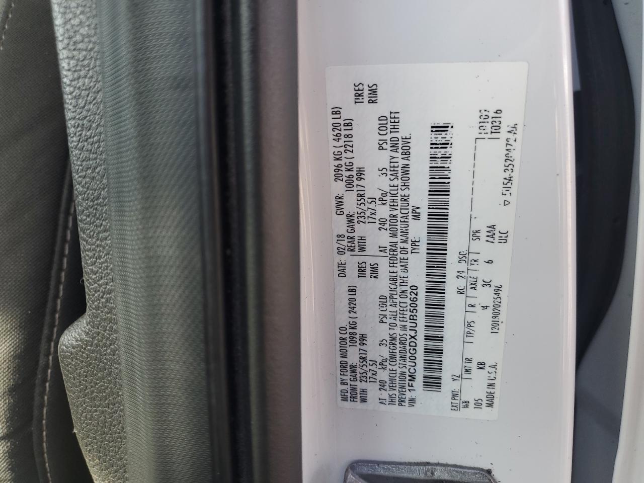 2018 Ford Escape Se VIN: 1FMCU0GDXJUB50620 Lot: 85268705