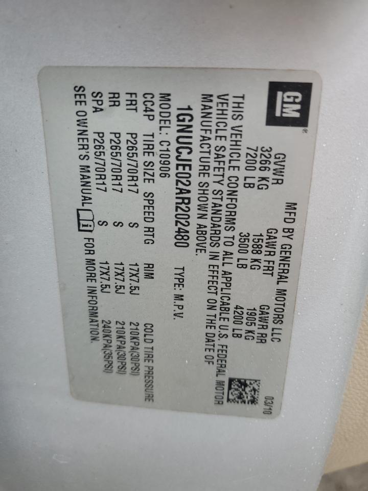 2010 Chevrolet Suburban C1500 Lt VIN: 1GNUCJE02AR202480 Lot: 85529905