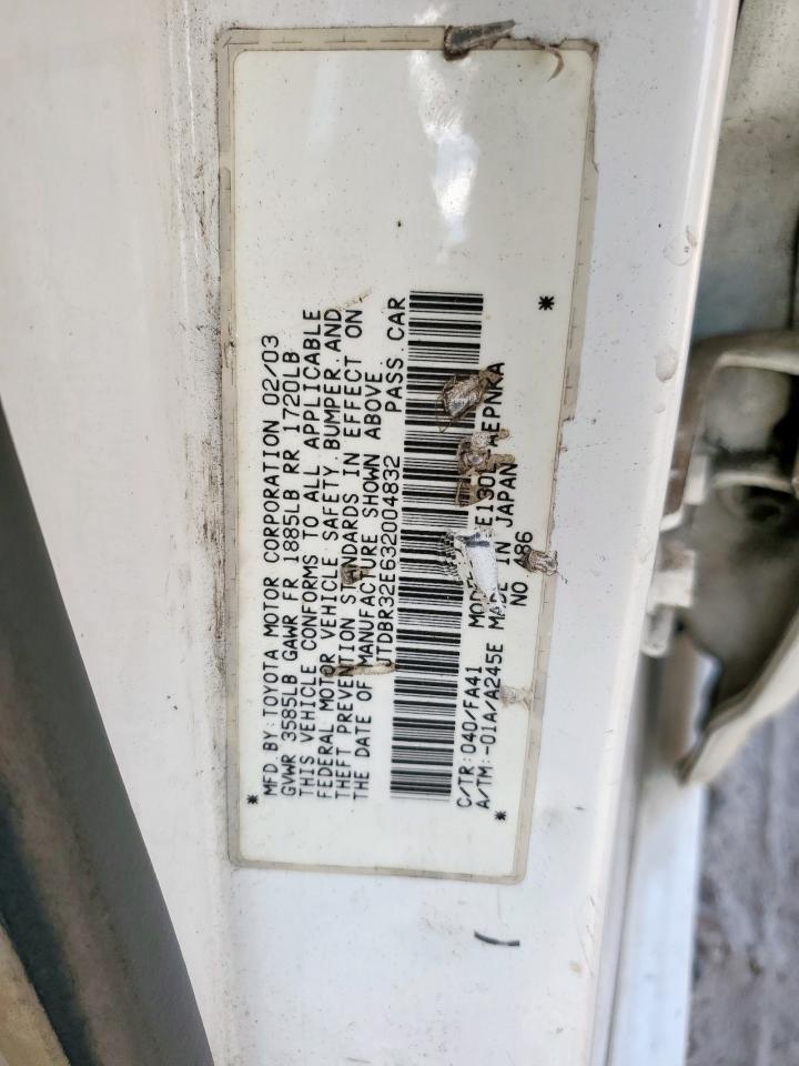 2003 Toyota Corolla Ce VIN: JTDBR32E632004832 Lot: 82378295