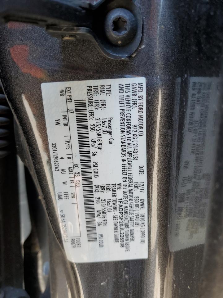 2018 Ford Focus Se VIN: 1FADP3F20JL226908 Lot: 82002675