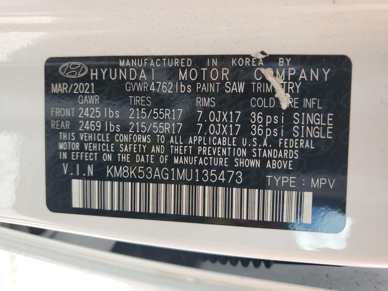 2021 Hyundai Kona Ultimate VIN: KM8K53AG1MU135473 Lot: 85091475