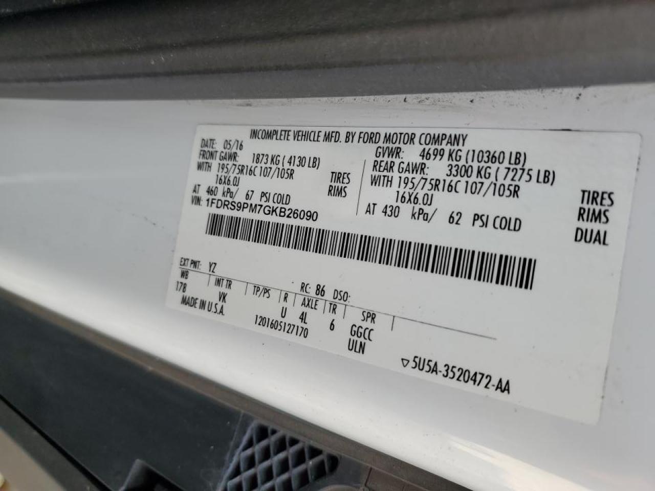 2016 Ford Transit Box Truck VIN: 1FDRS9PM7GKB26090 Lot: 87270085