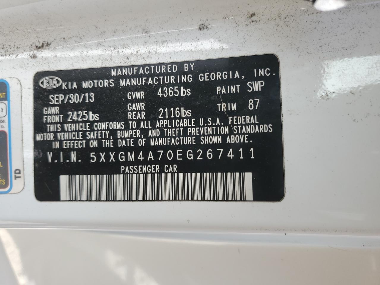 2014 Kia Optima Lx VIN: 5XXGM4A70EG267411 Lot: 82250495