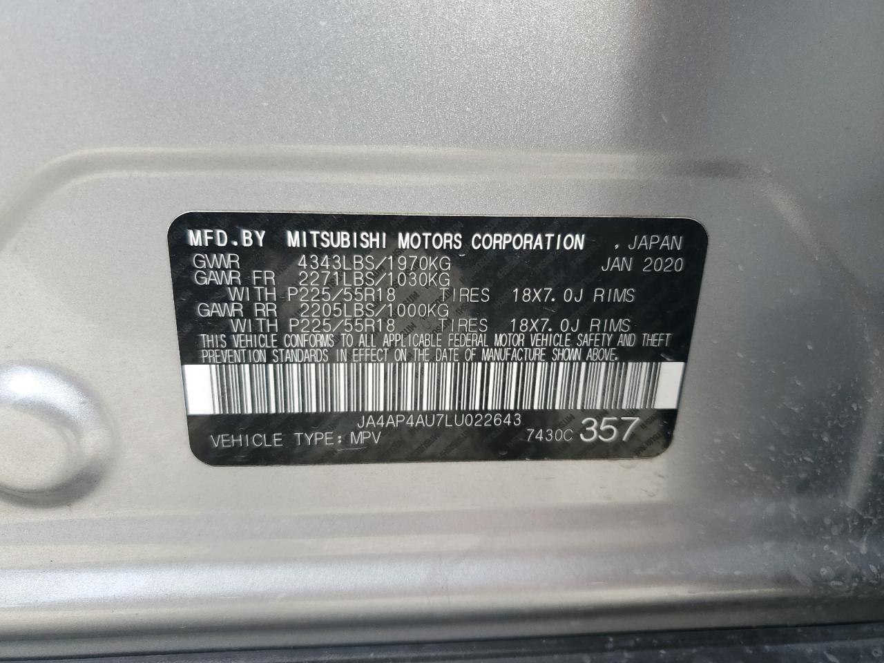 2020 Mitsubishi Outlander Sport Se VIN: JA4AP4AU7LU022643 Lot: 82717175