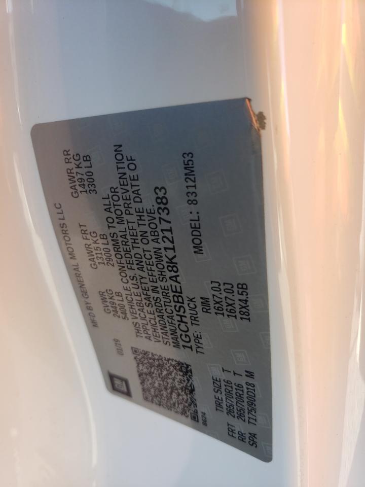 2019 Chevrolet Colorado VIN: 1GCHSBEA8K1217383 Lot: 86849385