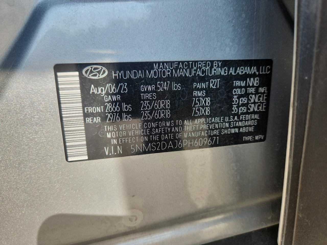 2023 Hyundai Santa Fe Sel VIN: 5NMS2DAJ6PH609671 Lot: 85353505