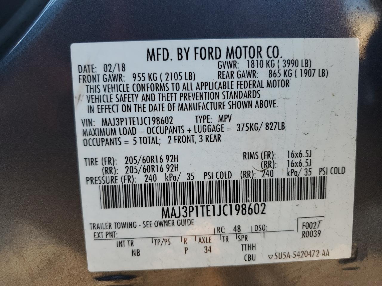 2018 Ford Ecosport Se VIN: MAJ3P1TE1JC198602 Lot: 86481295