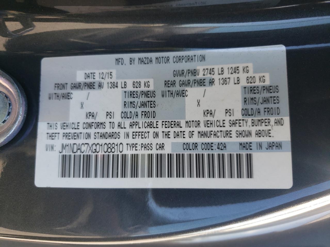 2016 Mazda Mx-5 Miata Club VIN: JM1NDAC7XG0108810 Lot: 84230955
