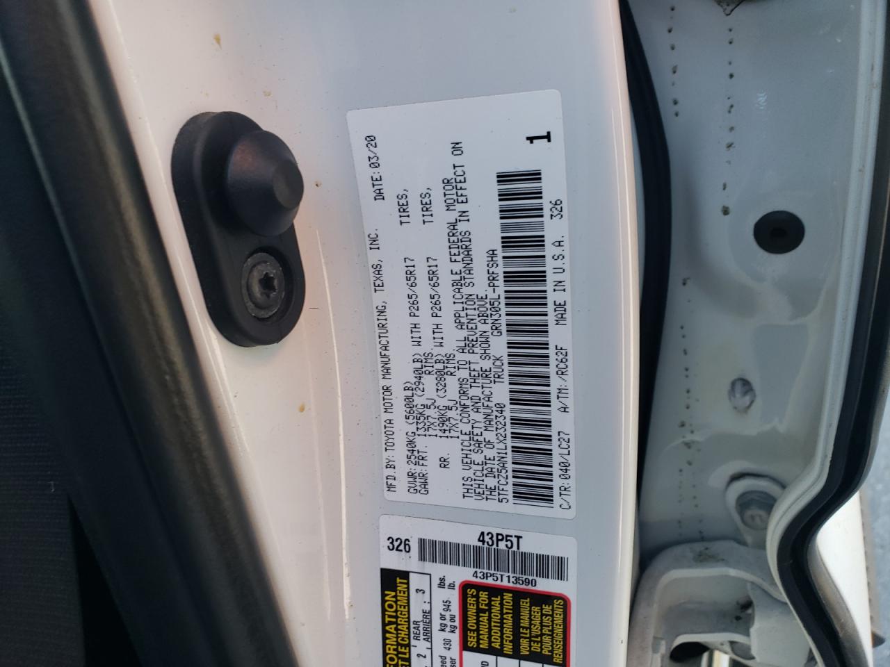 2020 Toyota Tacoma Double Cab VIN: 5TFCZ5AN1LX232340 Lot: 86277735