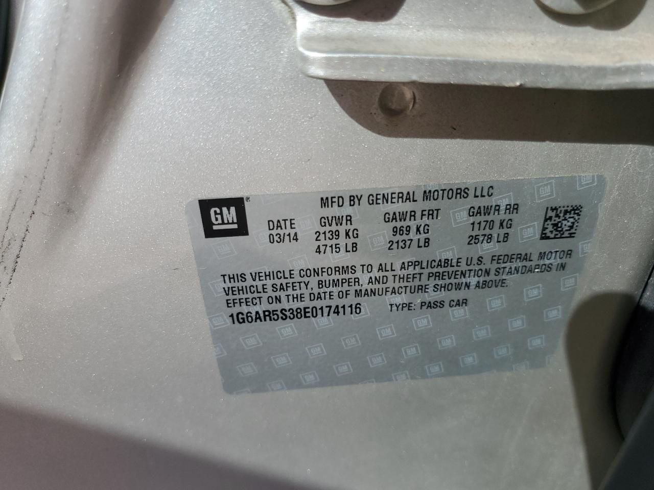 2014 Cadillac Cts Luxury Collection VIN: 1G6AR5S38E0174116 Lot: 86341825