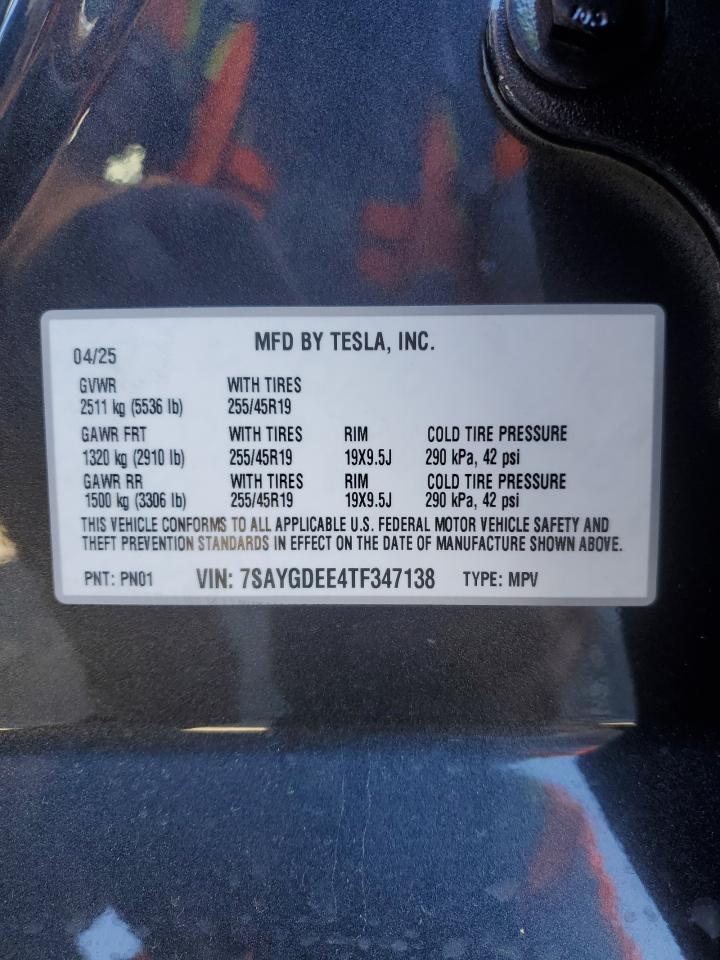 2026 Tesla Model Y VIN: 7SAYGDEE4TF347138 Lot: 87054445