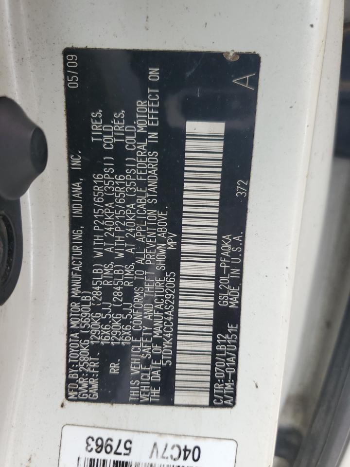 2010 Toyota Sienna Xle VIN: 5TDYK4CC4AS292065 Lot: 85932575