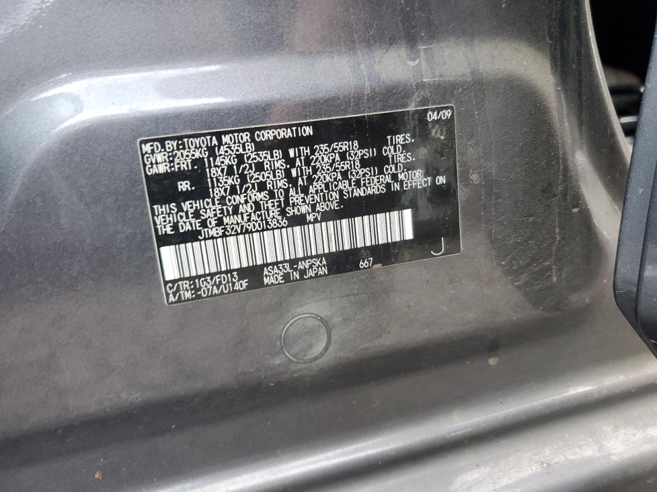 2009 Toyota Rav4 Sport VIN: JTMBF32V79D013836 Lot: 84909655