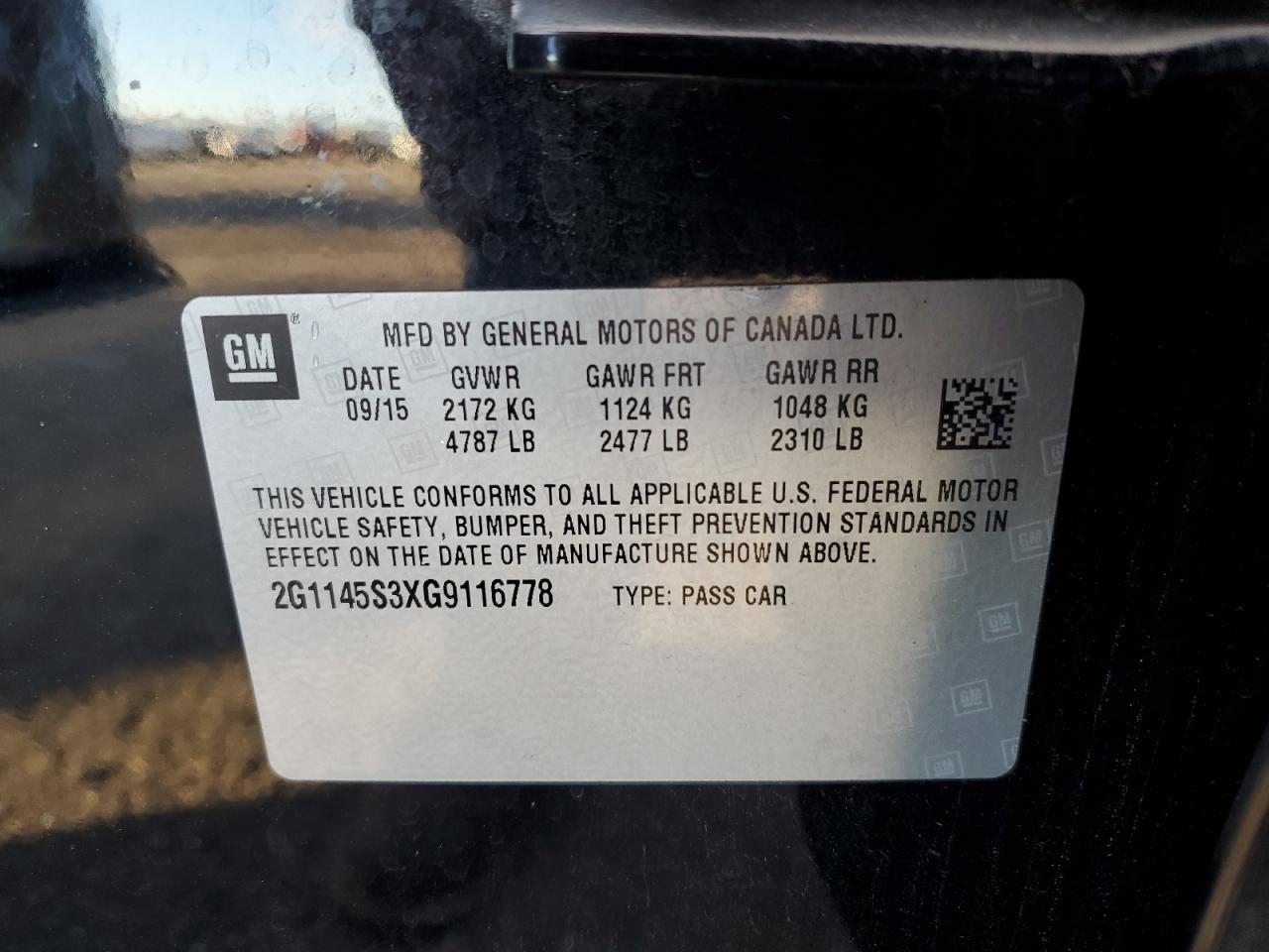 2016 Chevrolet Impala Ltz VIN: 2G1145S3XG9116778 Lot: 82420995