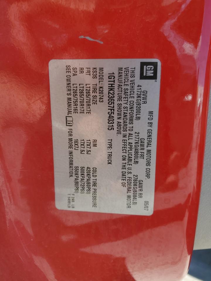 2007 GMC Sierra K2500 Heavy Duty VIN: 1GTHK23657F540315 Lot: 85121775