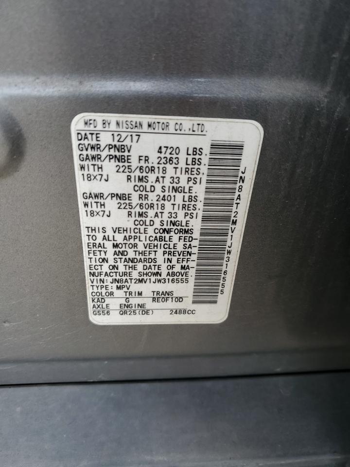 2018 Nissan Rogue S VIN: JN8AT2MV1JW316555 Lot: 85784585