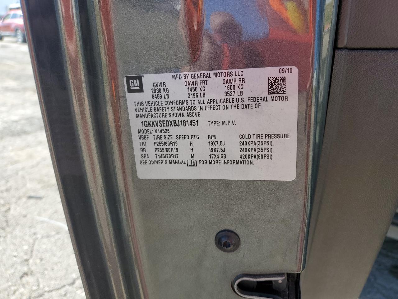 2011 GMC Acadia Slt-2 VIN: 1GKKVSEDXBJ181451 Lot: 84466595