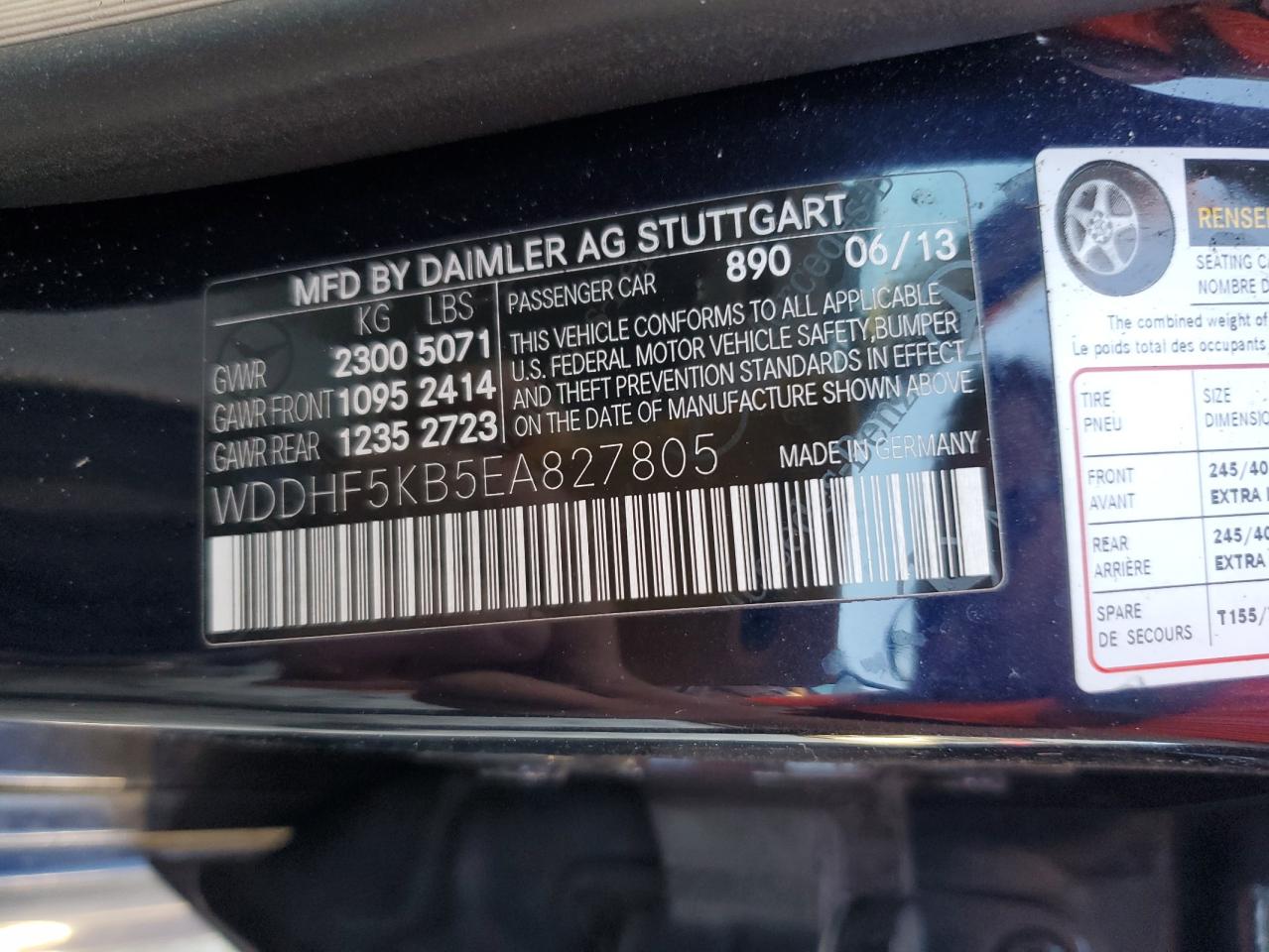 2014 Mercedes-Benz E 350 VIN: WDDHF5KB5EA827805 Lot: 86121065