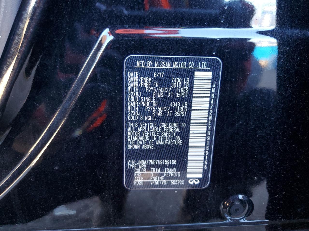 2017 Infiniti Qx80 Base VIN: JN8AZ2NE7H9159166 Lot: 84652695