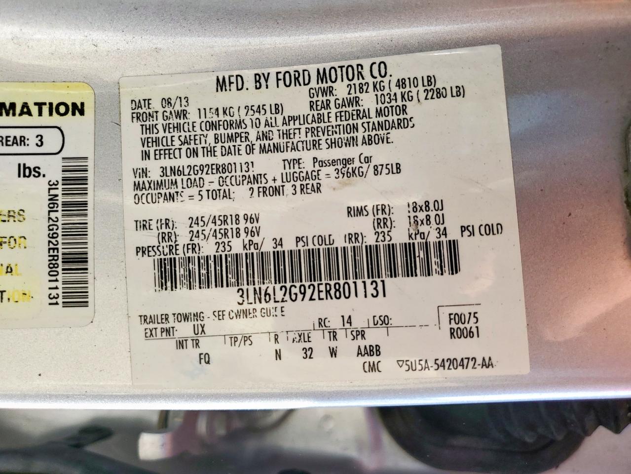 2014 Lincoln Mkz VIN: 3LN6L2G92ER801131 Lot: 86784405