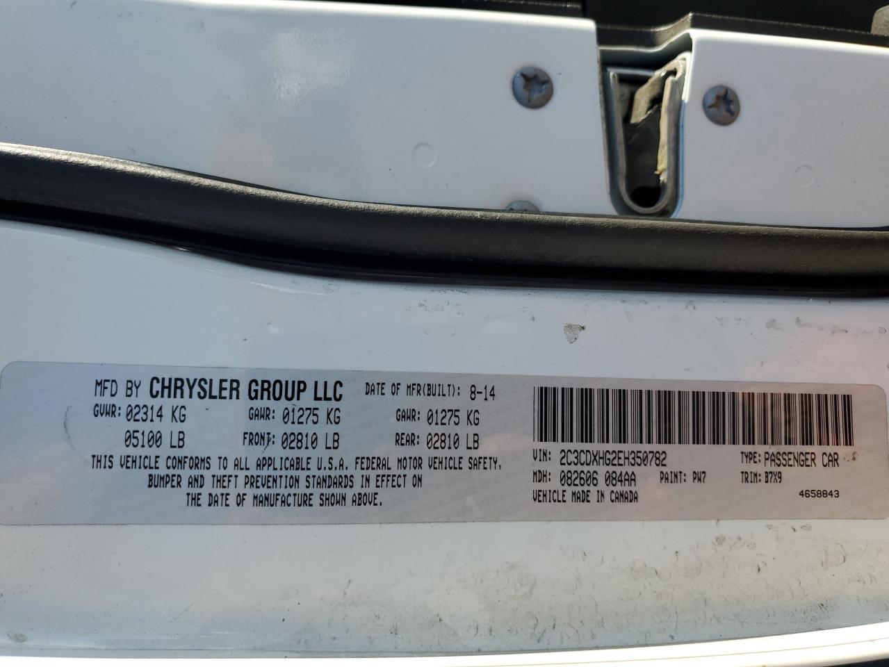 2014 Dodge Charger Sxt VIN: 2C3CDXHG2EH350782 Lot: 82252995