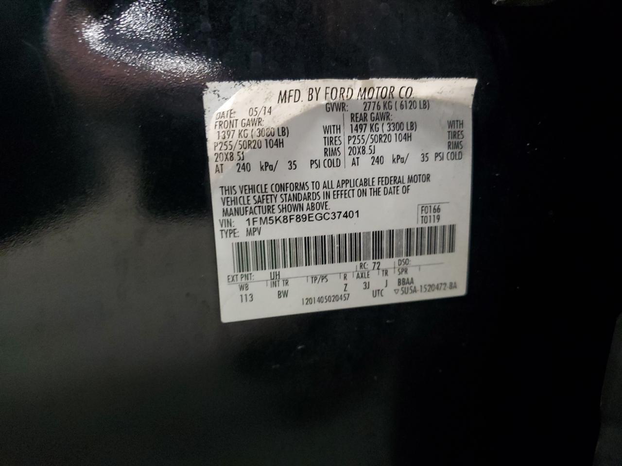 2014 Ford Explorer Limited VIN: 1FM5K8F89EGC37401 Lot: 86127585