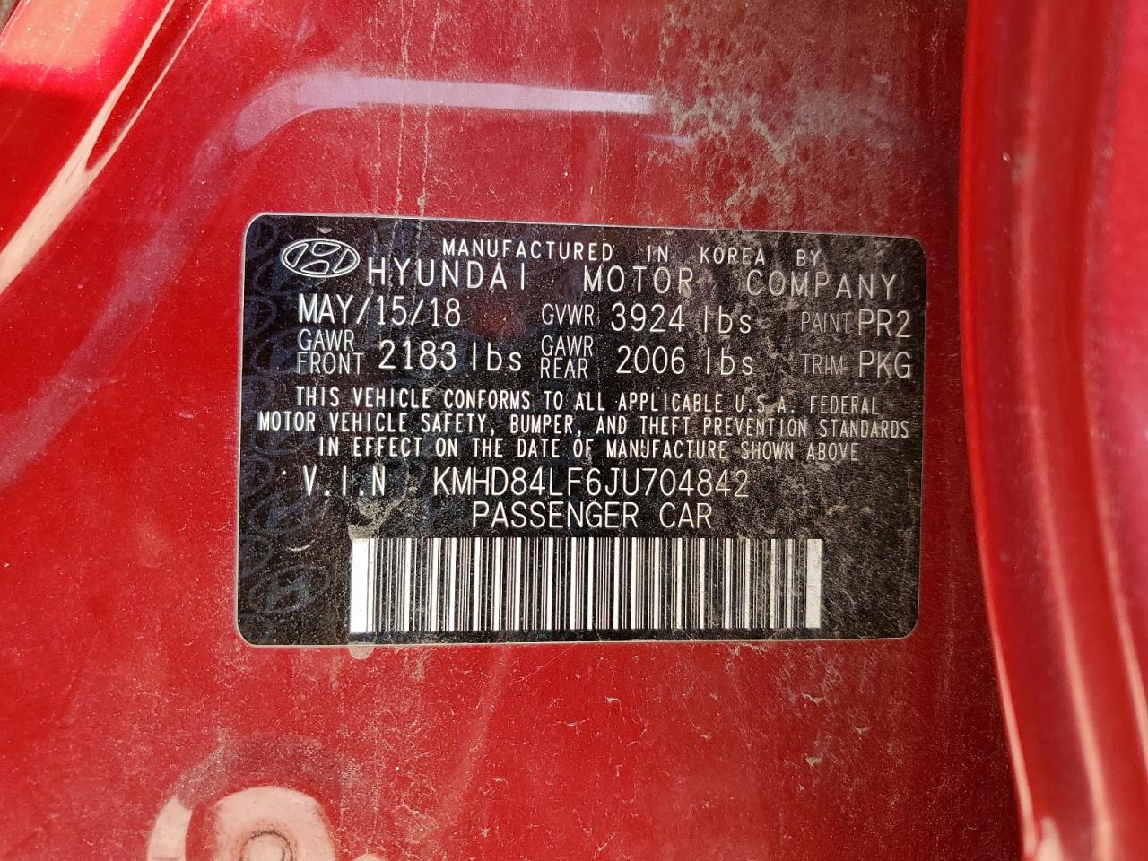 2018 Hyundai Elantra Sel VIN: KMHD84LF6JU704842 Lot: 82426925