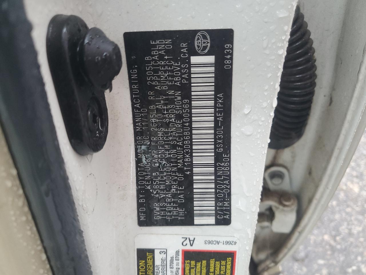 2011 Toyota Avalon Base VIN: 4T1BK3DB6BU400569 Lot: 85566145