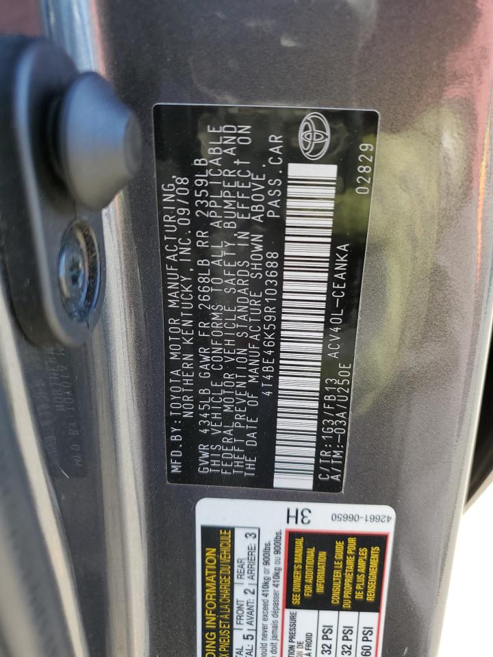 2009 Toyota Camry Base VIN: 4T4BE46K59R103688 Lot: 85870865