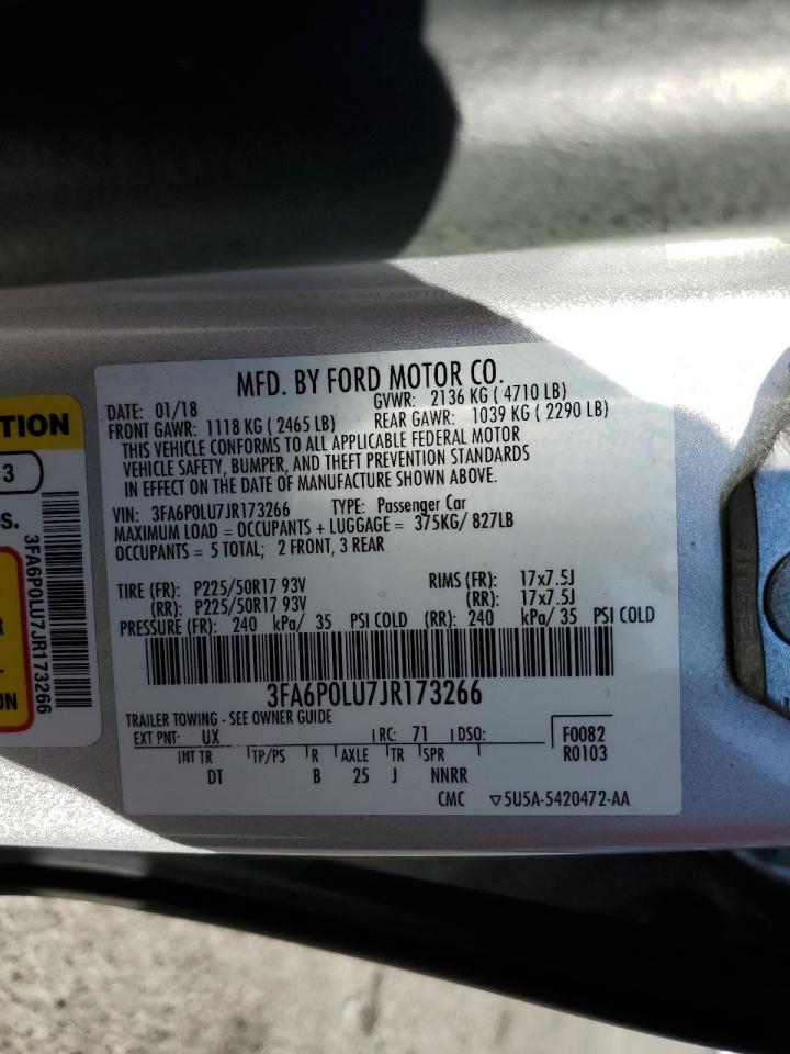 2018 Ford Fusion Se Hybrid VIN: 3FA6P0LU7JR173266 Lot: 89461095