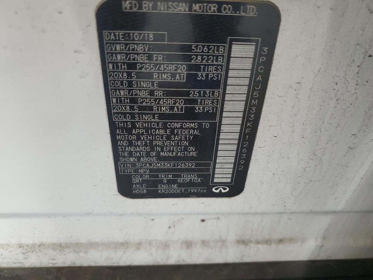 2019 Infiniti Qx50 Essential VIN: 3PCAJ5M33KF126392 Lot: 84069915