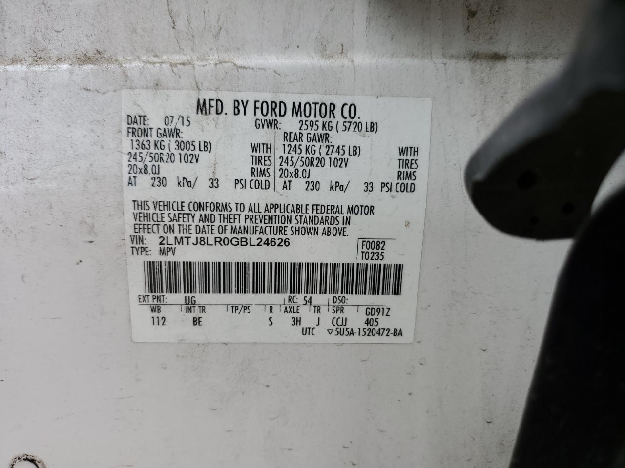 2016 Lincoln Mkx Reserve VIN: 2LMTJ8LR0GBL24626 Lot: 86196995