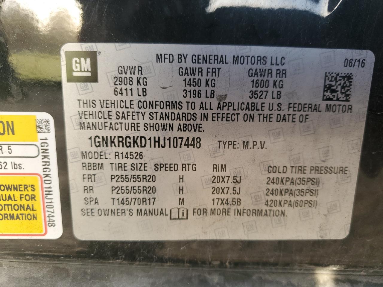 2017 Chevrolet Traverse Lt VIN: 1GNKRGKD1HJ107448 Lot: 84268815