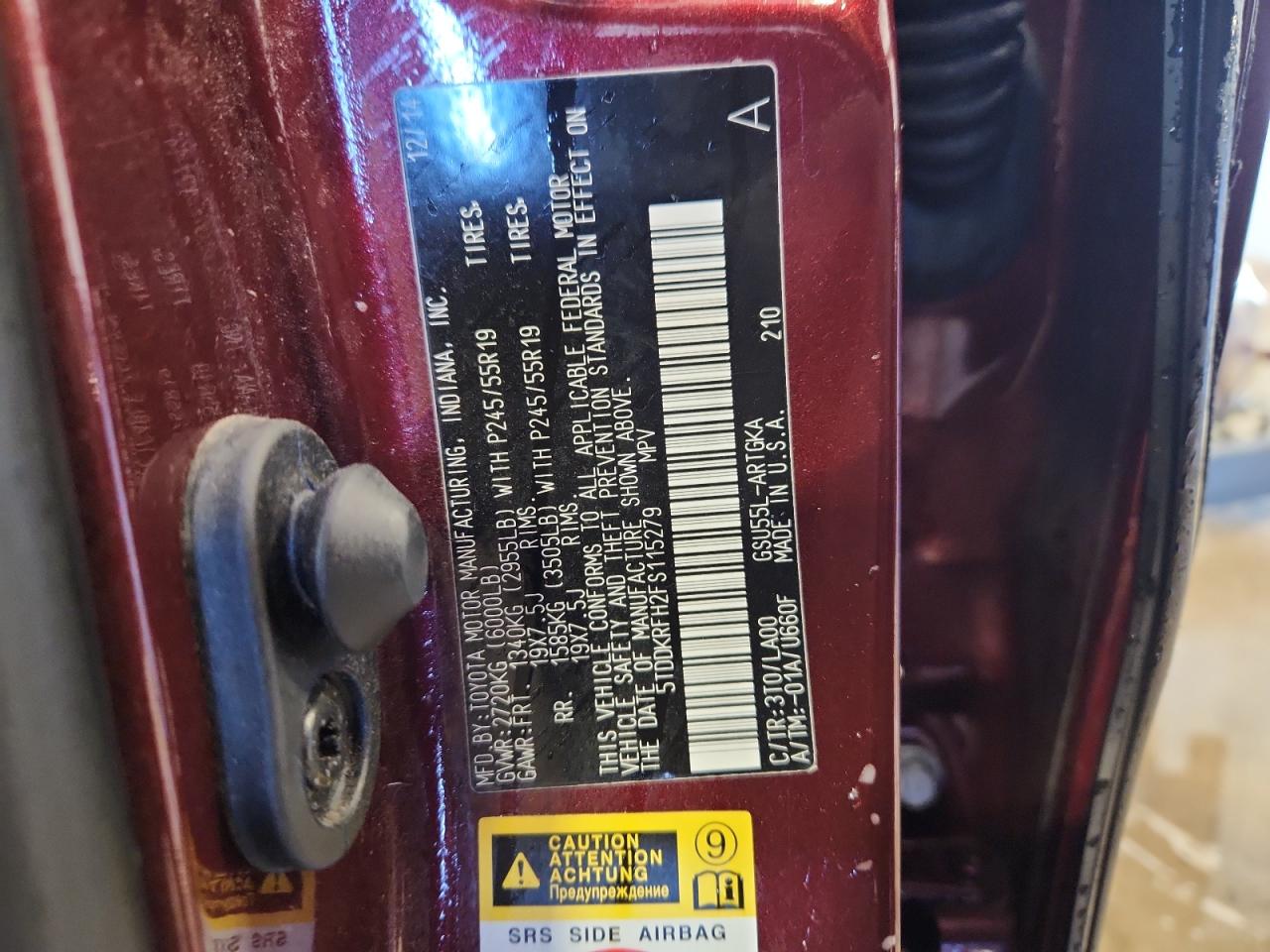 2015 Toyota Highlander Limited VIN: 5TDDKRFH2FS115279 Lot: 82360425