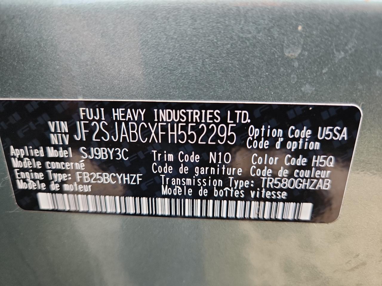 2015 Subaru Forester 2.5I VIN: JF2SJABCXFH552295 Lot: 81230315